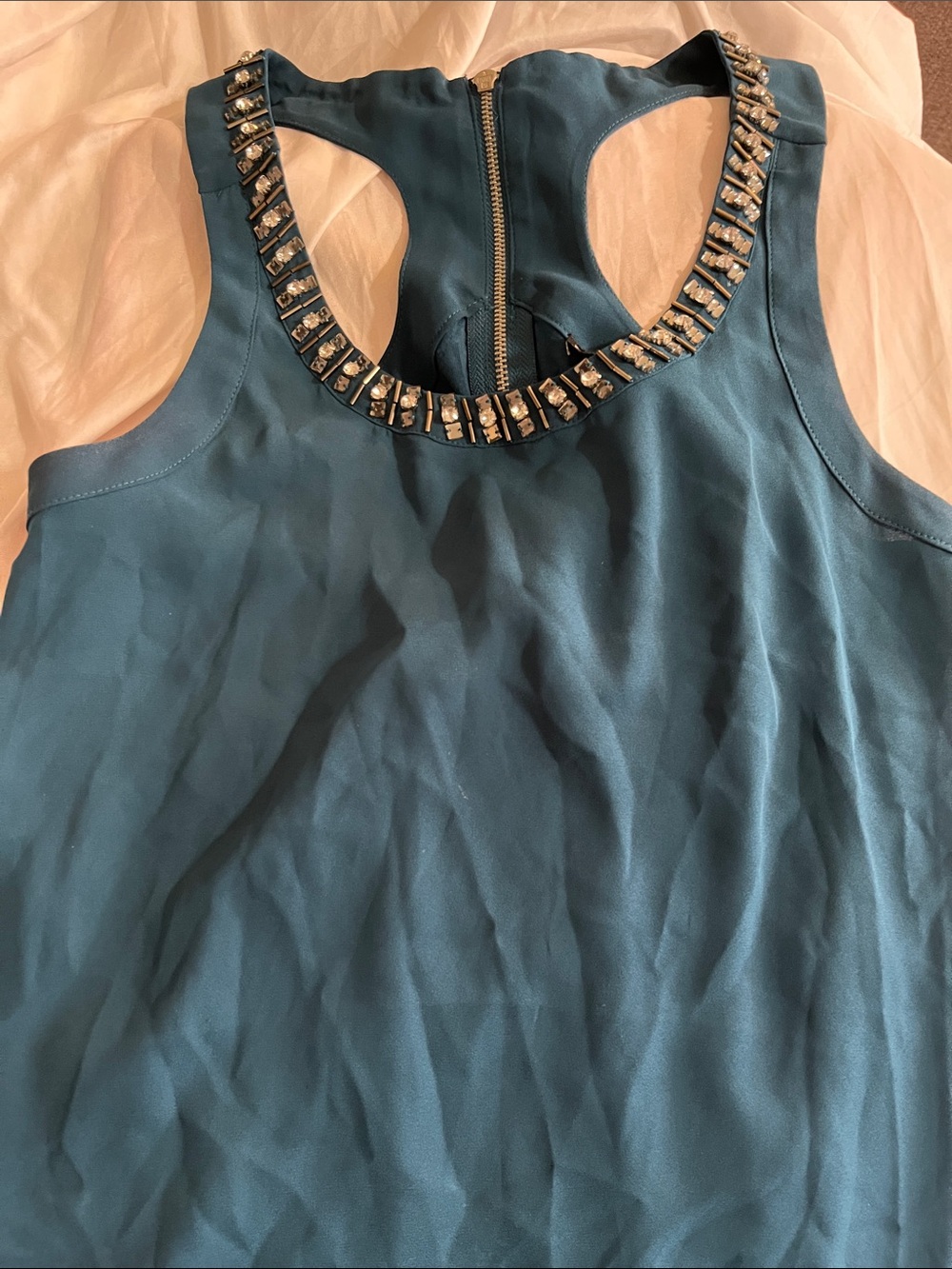 Express Teal Embellished Racerback Tank Top